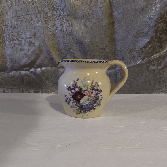 4" Handmade Stoneware Beige Water/Juice Pitcher With Floral Picture. Mad… - Picture 3 of 10